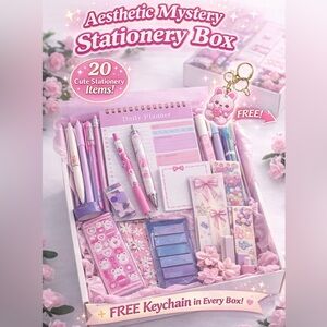 💫 Aesthetic Mystery Stationery Box 20 Items Cute Bundle + Free Keychain